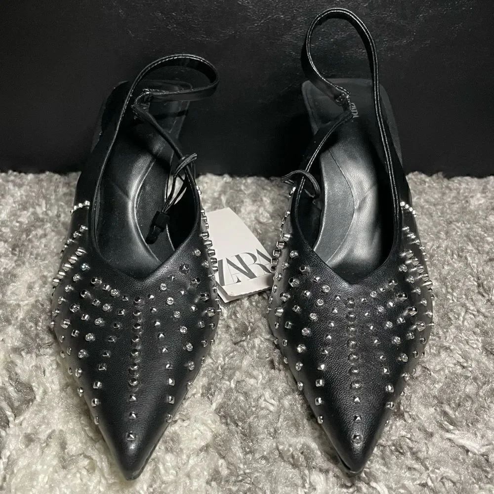 NWT Zara Studded Heeled Slingbacks Pumps